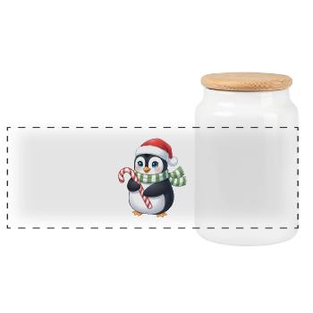 Christmas Penguin - a great gift idea - Panoramic Cookie Jar with Wooden Lid - white - Front