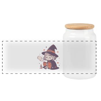 Sorcière douillette au mug chaud - Boîte à biscuits avec couvercle en bois - blanc - Devant