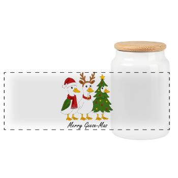 Christmas and geese - Panoramic Cookie Jar with Wooden Lid - white - Front