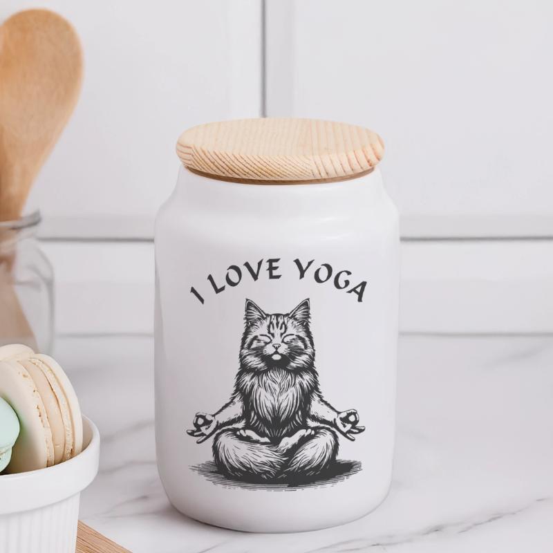 ChatsYoga Lotus Pose Boîte à biscuits avec couvercle en bois