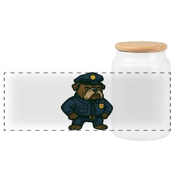 Bulldog Police Officer Cartoon - Panoramic Cookie Jar with Wooden Lid - white - Front