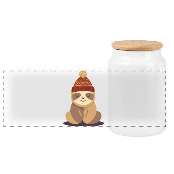 Paresseux douillet avec chapeau d’hiver – motif animal - Boîte à biscuits avec couvercle en bois - blanc - Devant