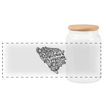 Bosnia & Herzegovina Map Mandala Sarajevo - Panoramic Cookie Jar with Wooden Lid - white - Front