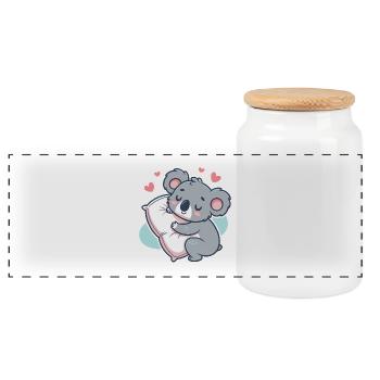 Koala câlin et oreiller coeur - Boîte à biscuits avec couvercle en bois - blanc - Devant