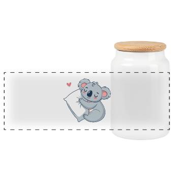 Koala cuddle on pillow - Panoramic Cookie Jar with Wooden Lid - white - Front
