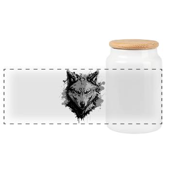 Loup gris – motif animal fort - Boîte à biscuits avec couvercle en bois - blanc - Devant