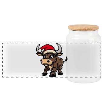 Stier Weihnachten - Panorama Keksdose mit Holzdeckel - Weiß - Vorne