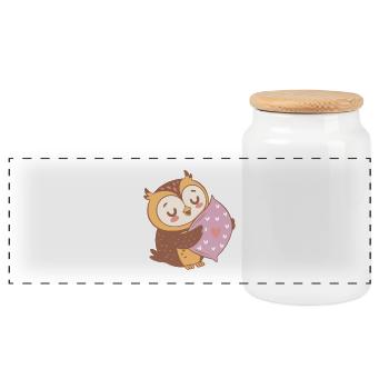 Owl Sweet Embrace Heart - Panoramic Cookie Jar with Wooden Lid - white - Front