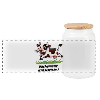 Cow bouncing meadow damn irresistible! - Panoramic Cookie Jar with Wooden Lid - white - Front