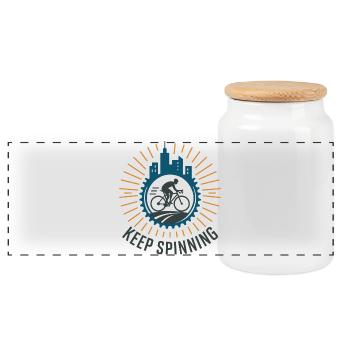 Cycling - Panoramic Cookie Jar with Wooden Lid - white - Front