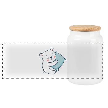 Soft Bear and Blue Pillow - Panoramic Cookie Jar with Wooden Lid - white - Front
