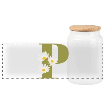 Grüne Gänseblümchen Buchstabe p - Panorama Keksdose mit Holzdeckel - Weiß - Vorne