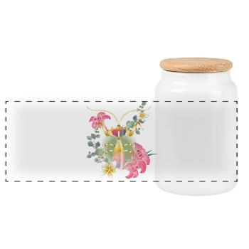 Tropisches Insekt mit Blüten–mystisches Naturmotiv - Panorama Keksdose mit Holzdeckel - Weiß - Vorne