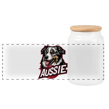 Aussie Dog Design – Australian Shepherd Fan - Panoramic Cookie Jar with Wooden Lid - white - Front