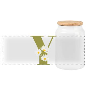 Letter y green daisies - Panoramic Cookie Jar with Wooden Lid - white - Front