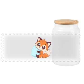 Cozy Fox with Blue Pillow - Panoramic Cookie Jar with Wooden Lid - white - Front