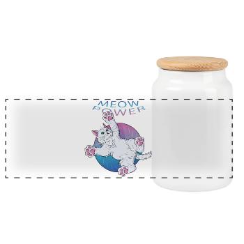Meow Power Cat With Neon Text - Panoramic Cookie Jar with Wooden Lid - white - Front