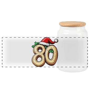 80 Number Cookie Christmas - Panoramic Cookie Jar with Wooden Lid - white - Front