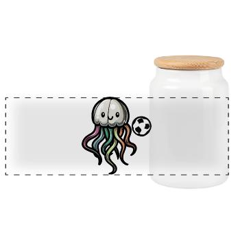 Qualle Fußball Comic - Panorama Keksdose mit Holzdeckel - Weiß - Vorne