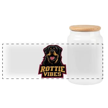 Rottweiler Kopf Rottie Vibes - Panorama Keksdose mit Holzdeckel - Weiß - Vorne