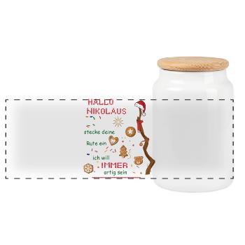 Hello St. Nicholas - Panoramic Cookie Jar with Wooden Lid - white - Front
