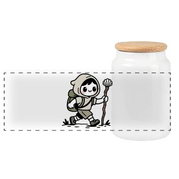 Pilgrim on the Camino de Santiago - Panoramic Cookie Jar with Wooden Lid - white - Front