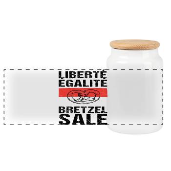 Freedom Equality Salted Pretzel Alsatian Humor - Panoramic Cookie Jar with Wooden Lid - white - Front