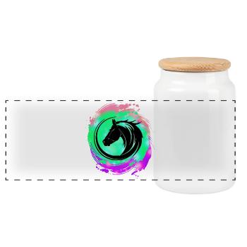 Horse Head Neon Circuit - Panoramic Cookie Jar with Wooden Lid - white - Front