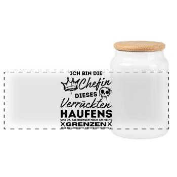 lustige Chefin - Chefin dieses Verrückten Haufens - Panorama Keksdose mit Holzdeckel - Weiß - Vorne