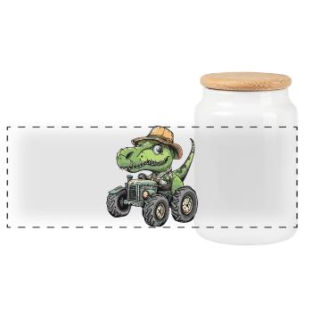 Dinosaure T-Rex Tracteur Agriculteur - Boîte à biscuits avec couvercle en bois - blanc - Devant