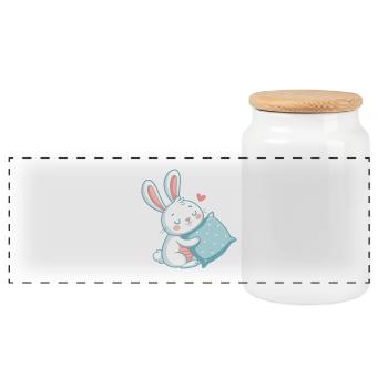 Lapin câlin pastel et oreiller cœur - Boîte à biscuits avec couvercle en bois - blanc - Devant