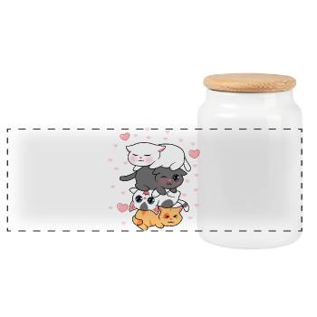 Four Kawaii Kittens Stack Cute Cats Illustration - Panoramic Cookie Jar with Wooden Lid - white - Front