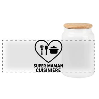 Super maman cuisinière – Cœur cuisine - Boîte à biscuits avec couvercle en bois - blanc - Devant