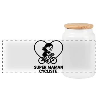 Super Cycling Mom – Cœur vélo cyclisme - Panorama Keksdose mit Holzdeckel - Weiß - Vorne