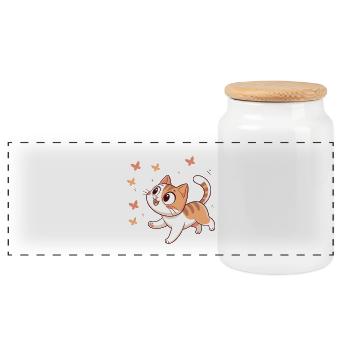 Chaton joyeux papillons - Boîte à biscuits avec couvercle en bois - blanc - Devant