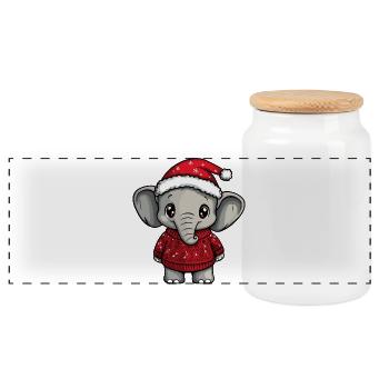 Elefant Weihnachten Xmas - Panorama Keksdose mit Holzdeckel - Weiß - Vorne