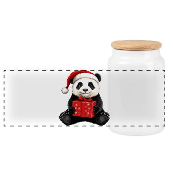 Panda Bears Christmas - Panoramic Cookie Jar with Wooden Lid - white - Front