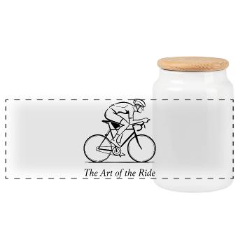 The Art of the Ride: Dynamic Calligraphy Cycling - Panoramic Cookie Jar with Wooden Lid - white - Front