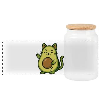 Avocado Katze Sti lustige witzige - Panorama Keksdose mit Holzdeckel - Weiß - Vorne