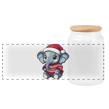 Elefant Weihnachten Xmas - Panorama Keksdose mit Holzdeckel - Weiß - Vorne