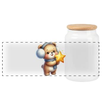 Cozy bear with Star Wish - Panoramic Cookie Jar with Wooden Lid - white - Front