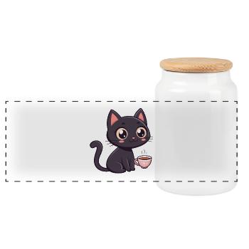Black Cat Sweet Coffee - Panorama Keksdose mit Holzdeckel - Weiß - Vorne