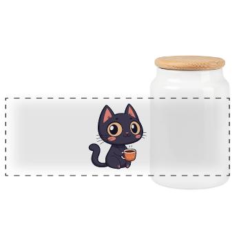 Chat noir café adorable - Boîte à biscuits avec couvercle en bois - blanc - Devant