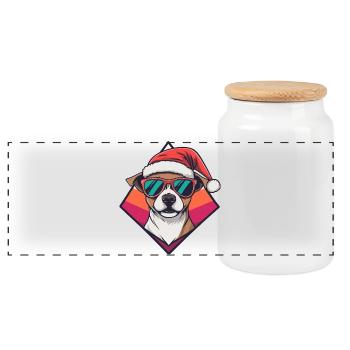 Santas Hund im Retro-Diamant - Panorama Keksdose mit Holzdeckel - Weiß - Vorne