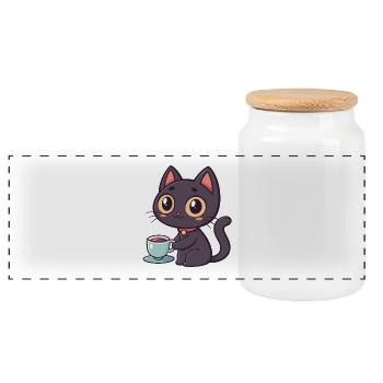 Chat kawaii au thé - Boîte à biscuits avec couvercle en bois - blanc - Devant