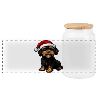 Chien Père Noël - Boîte à biscuits avec couvercle en bois - blanc - Devant