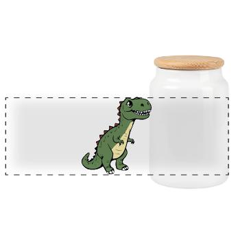 Dinosaur - Panoramic Cookie Jar with Wooden Lid - white - Front