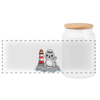 Seal Baby Ahoy - Panoramic Cookie Jar with Wooden Lid - white - Front