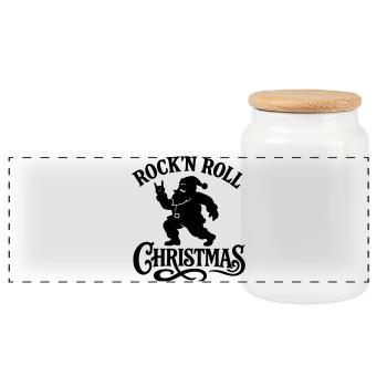 Christmas time Xmas weihnachten rock'n roll Santa - Panoramic Cookie Jar with Wooden Lid - white - Front