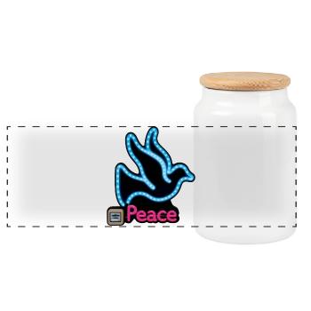 DOVE NEON – Frieden & Liebe - Panorama Keksdose mit Holzdeckel - Weiß - Vorne